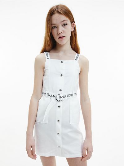 Calvin Klein Ruhák HU542712 | Calvin Klein Cotton Linen Button-Through Lány Ruha Világos Fehér